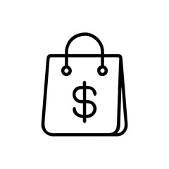 Budget shopping icon depicting a shopping bag with dollar sign, perfect for illustrating financial savings during purchases online or offline