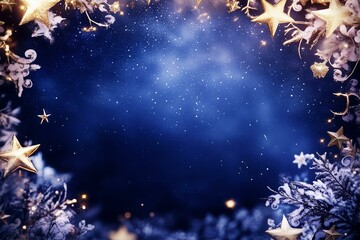 Fototapeta premium Starry Night Sky with Glittering Stars and Snowflakes Framing the Edges