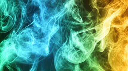 Colorful Swirls of Smoke Abstract Background in Blue, Green and Yellow