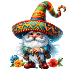 Cinco De Mayo Gnome Watercolor Fiesta Clipart isolated on transparent background
