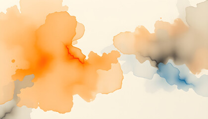 Obraz premium 흰 종이에 가벼운 주황과 파랑이 섞인 수채화