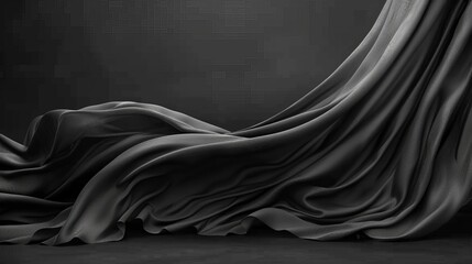 Fototapeta premium A close-up of luxurious dark gray silk fabric, showcasing its intricate texture and delicate folds, creating an atmosphere of mystery and elegance