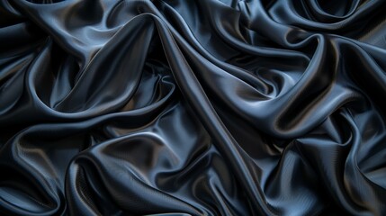 Fototapeta premium A close-up of luxurious dark gray silk fabric, showcasing its intricate texture and delicate folds, creating an atmosphere of mystery and elegance