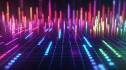 A vivid spectrum of sound waves animating across a grid in a dark setting