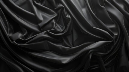 Fototapeta premium A close-up of luxurious dark gray silk fabric, showcasing its intricate texture and delicate folds, creating an atmosphere of mystery and elegance