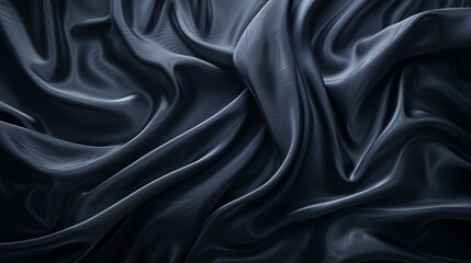 Fototapeta premium A close-up of luxurious dark gray silk fabric, showcasing its intricate texture and delicate folds, creating an atmosphere of mystery and elegance