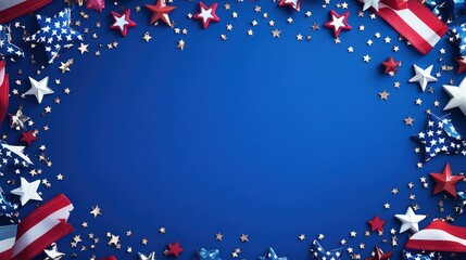 Obraz premium A festive, flat lay composition featuring red, white, and blue striped ribbons,