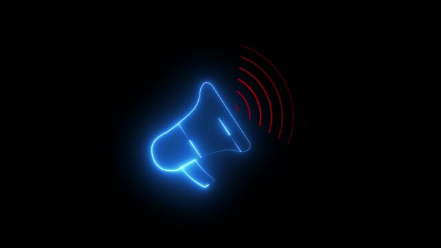 Neon megaphone icon animation neon light hand speaker animated party science sound speaker technology wave.4k video