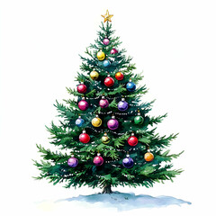 Christmas tree with colorful ornaments clip art on a white background