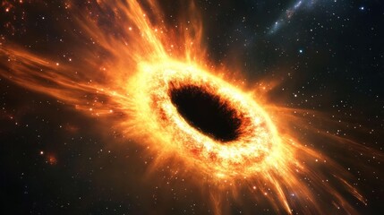 Fototapeta premium Fiery cosmic ring with glowing accretion disk, black hole, space, nebula.
