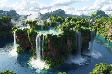 Naklejka premium Crystal Clear Rivers and Eco-Powered Skylines