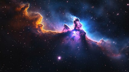 A stunning nebula with vibrant colors, showcasing a cosmic landscape filled with stardust and gas clouds in the universe.