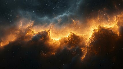 Fototapeta premium A stunning cosmic scene showcasing vibrant orange and black nebula clouds set against a backdrop of shimmering stars in deep space.