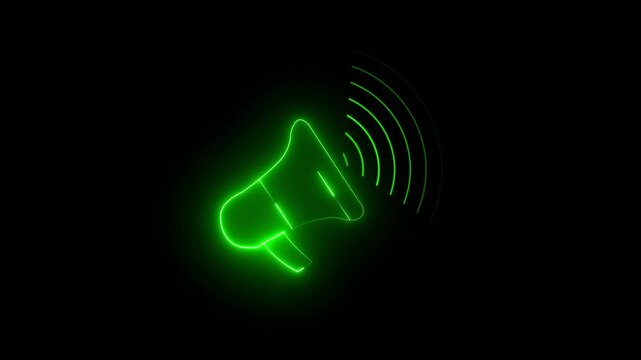 Neon megaphone icon animation neon light hand speaker animated party science sound speaker technology wave.4k video