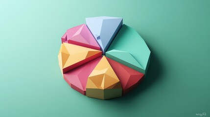 Colorful Geometric 3D Pie Chart on Turquoise Background