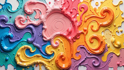 Colorful chaotic paint drips on canvas, artistic expression