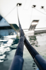 Detail shot of mooring line at the bow of a superyacht