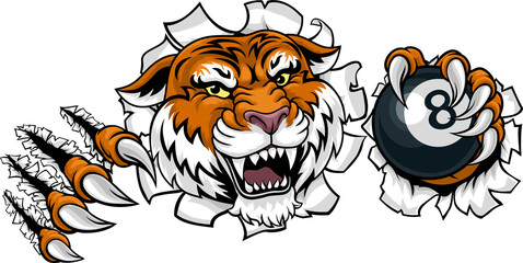 Tiger Angry Pool 8 Ball Billiards Mascot Cartoon