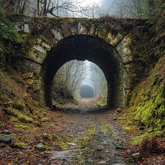 Old mine tunnel. Abandoned old mine.