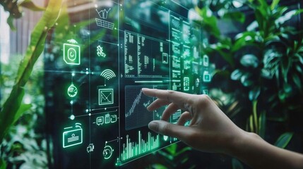 Close-up view of a hand interacting with a touchscreen display.