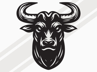 Fototapeta premium Angry Bull Face Silhouette with Fierce Expression and Powerful Stance in Bold Dark Design