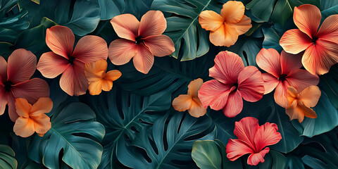 Fototapeta premium Vintage Tropical Party Brochure with Elegant Florals and Lush Foliage