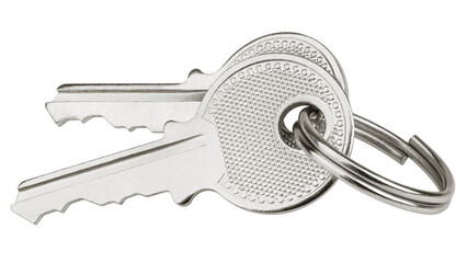 Key, silver metal, isolated on white background, full depth of field
