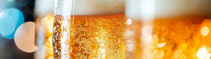 Refreshing cold beer served with frothy bubbles.