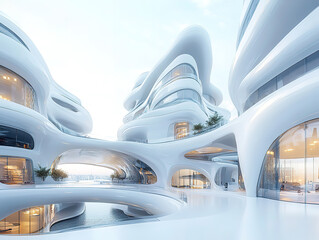 Fototapeta premium White Futuristic Concept: Modern Sci-Fi Digital Environment