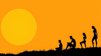 Silhouettes of People Enjoying Sunset Against Vibrant Orange Sky