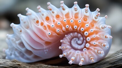 Detailed spiral seashell, macro close-up