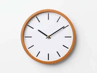 Simple wooden wall clock with minimalist design against a white background