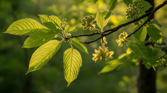 Blossoms and Fresh Leaves of Pawpaw Tree (Asimina Triloba) in Virgina's Shenandoah National Park