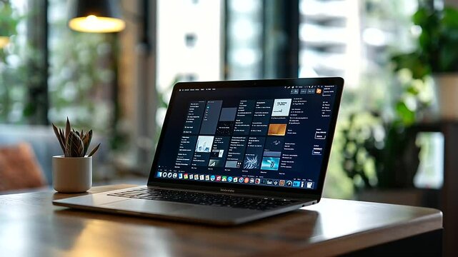 A bright and modern laptop screen showing synchronized cloud folders with seamless animations, illustrating effortless data access and organization.