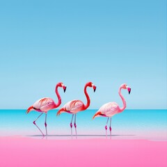 Obraz premium Flamingos and beach vibes blended in artistic harmony.