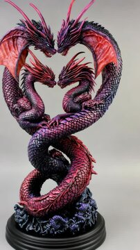 Intricate sculpture of entwined dragons capturing mythical essence in vibrant colors