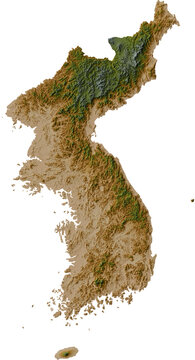 Colored terrain map of korean peninsula