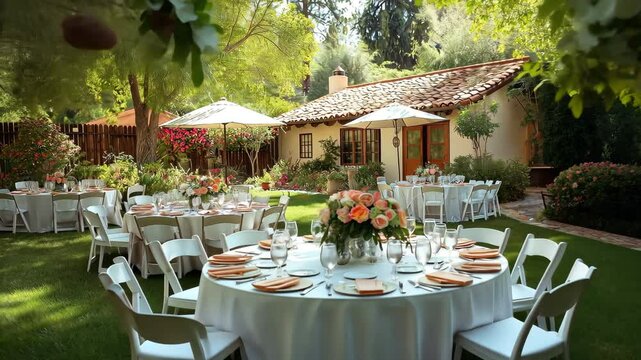 whimsical garden wedding table in the backyard