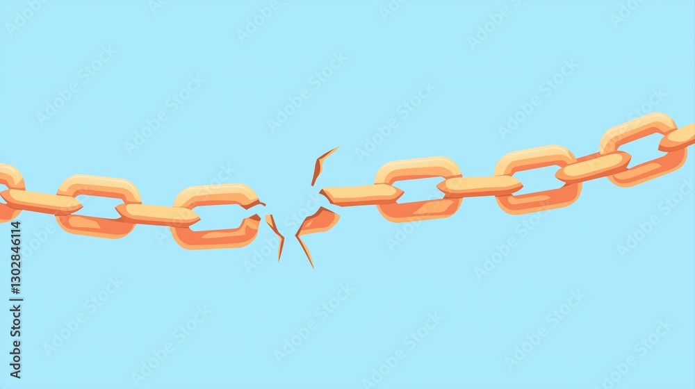 Poster broken chain links symbolizing disconnect in blockchain technology and ai innovations