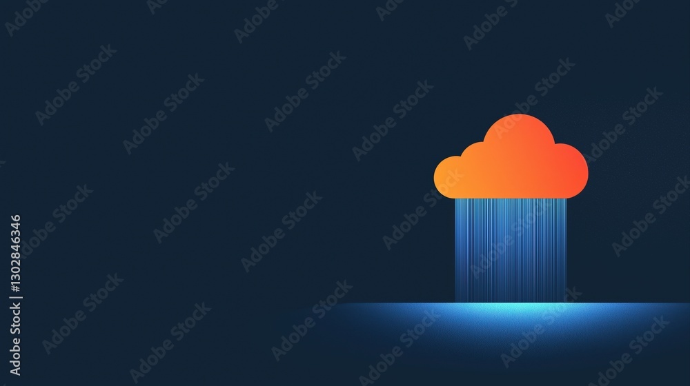 Poster cloud computing network illustrations featuring warning symbols and visual elements for digital topi