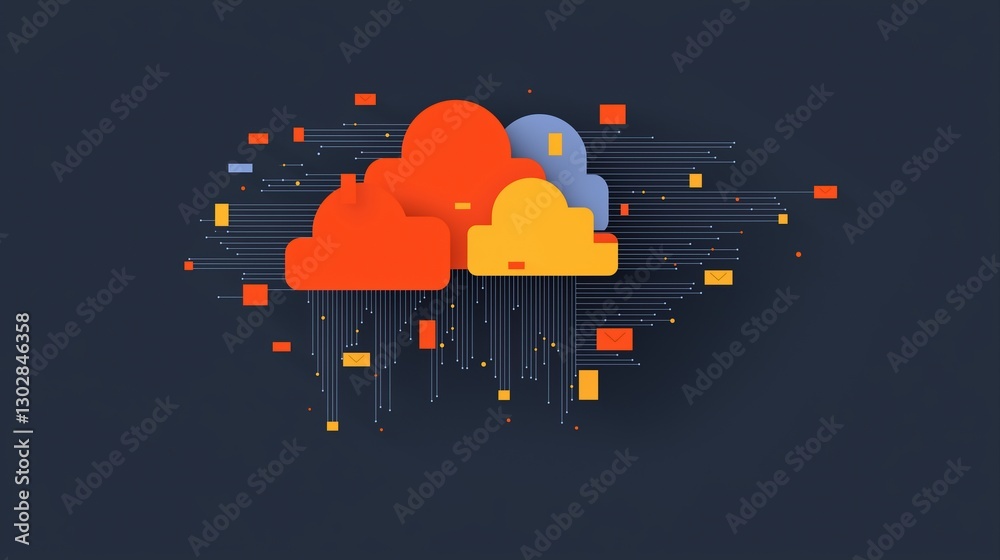 Poster abstract cloud security system with encrypted data streams in modern digital design concept