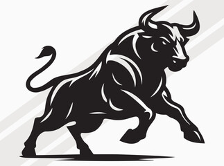 Obraz premium Angry Bull Activities Silhouette Showing Powerful Movements in Intense and Fierce Stance