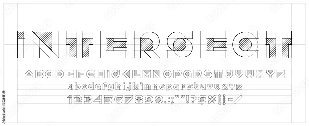 Fototapete architect font, blueprint sketch alphabet, engineer draft typeface, construction project type letter