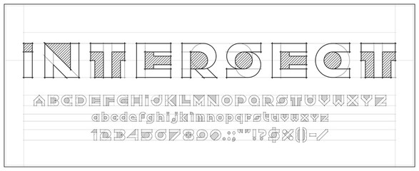 Architect font, blueprint sketch alphabet, engineer draft typeface, construction project type letters and numbers vector typography. Technical drawing hand drawn architect font abc symbols with grid