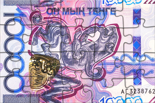 Puzzle of the Kazakhstani banknote with a face value of 10,000 tenge