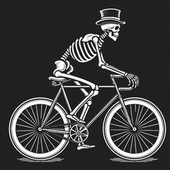 Naklejka premium Skeleton Cyclist in Top Hat