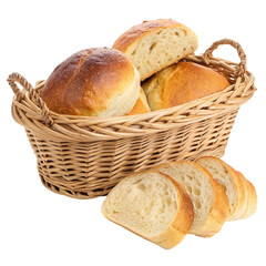 Freshly Baked Bread in a Wicker Basket isolated on transparent background  
