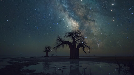 Milky Way stretching over the Makgadikgadi Salt Pans, Botswana, endless horizon