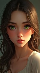 Fototapeta premium Portrait of a young woman with bright green eyes