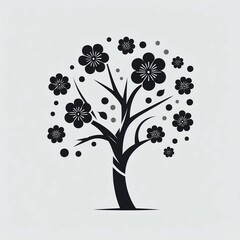 Black  White Floral Tree Silhouette